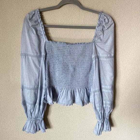 Reformation Roland Blue Crop Top Blouse Size S - Picture 10 of 12